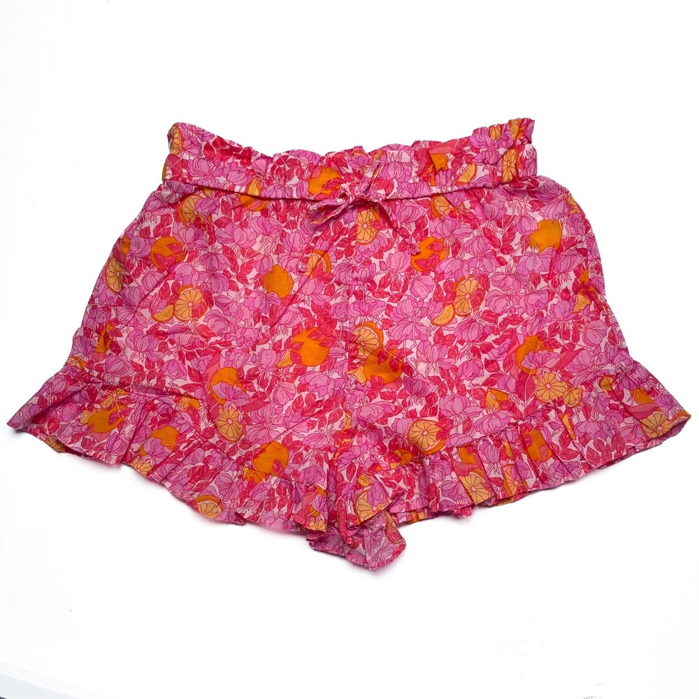 J. Crew Organic Cotton Voile Ruffle Beach Short‎ Pink Limone XXS All-Over Print - Picture 2 of 13
